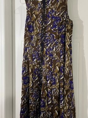 Eva Franco Brown Floral A-Line Skirt with Blue and Cream Accents